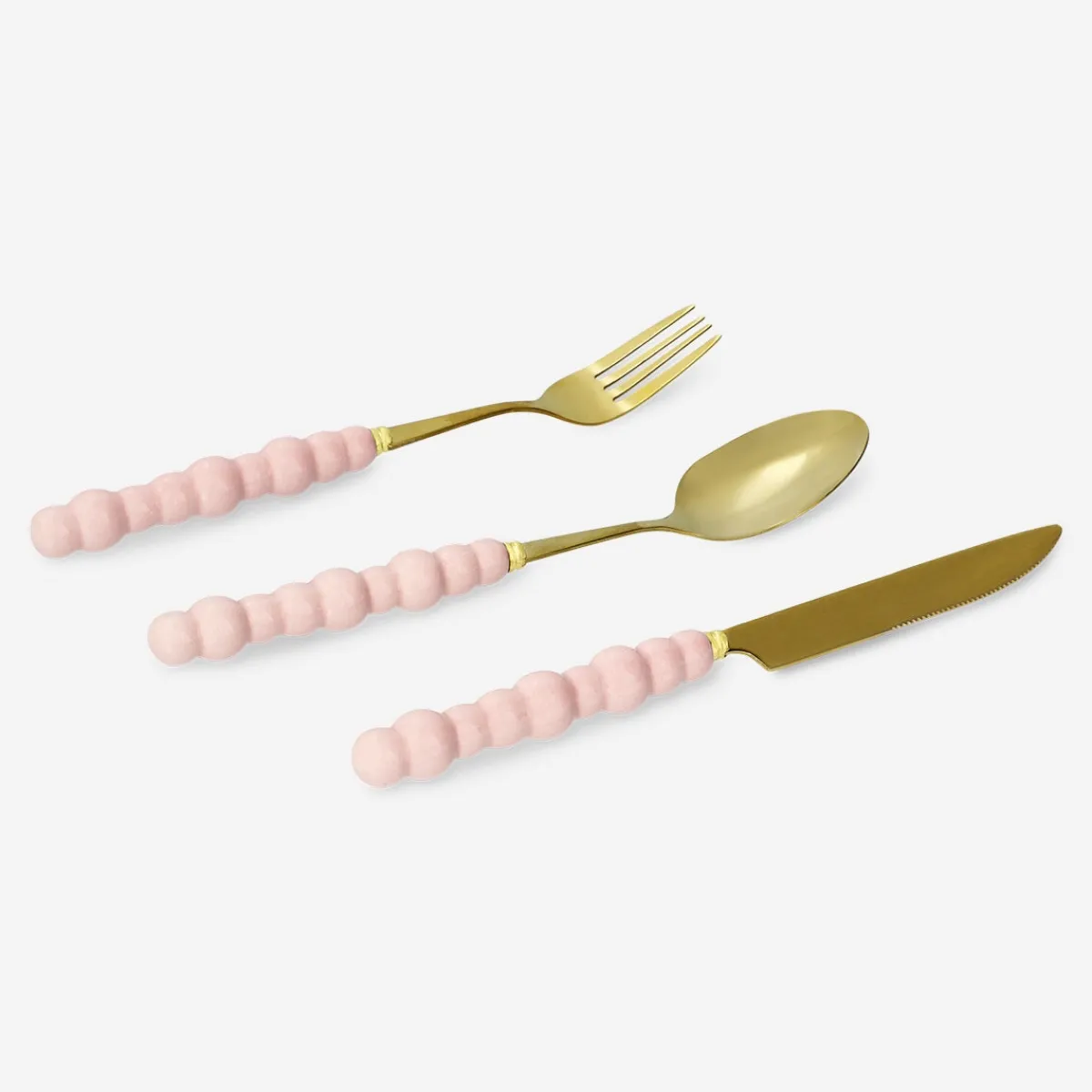 Flying Tiger Bestickset med rosa bubbelhandtag - 3 st^Kvinnor Midsommar|Bordsserviser
