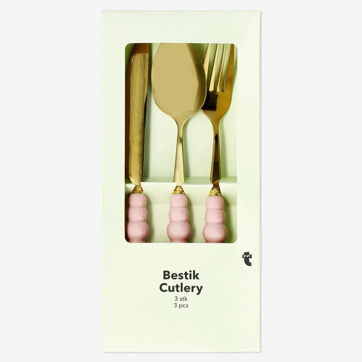 Flying Tiger Bestickset med rosa bubbelhandtag - 3 st^Kvinnor Midsommar|Bordsserviser