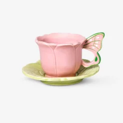 Flying Tiger Fjärilsmugg med fat - 110 ml^ Midsommar|Muggar & Keramik