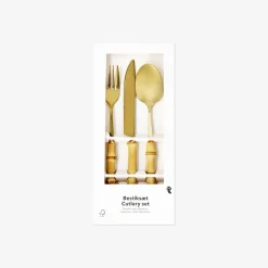 Flying Tiger Guld bestickset med bambu handtag - 3 pack^ Bordsserviser|Gåvor Till Inflyttningsfesten