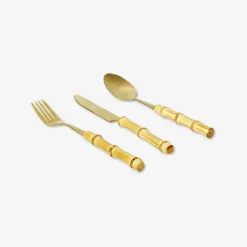 Flying Tiger Guld bestickset med bambu handtag - 3 pack^ Bordsserviser|Gåvor Till Inflyttningsfesten