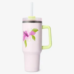 Flying Tiger Tumbler med hibiskustryck, lock och sugrör - 1200 ml^ Matlådor & Dricksflaskor|Födelsedag