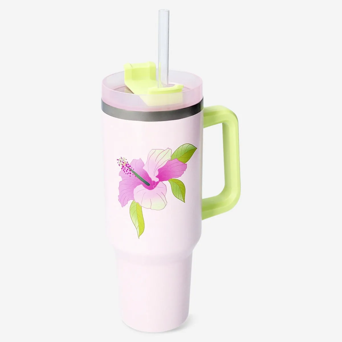 Flying Tiger Tumbler med hibiskustryck, lock och sugrör - 1200 ml^ Matlådor & Dricksflaskor|Födelsedag