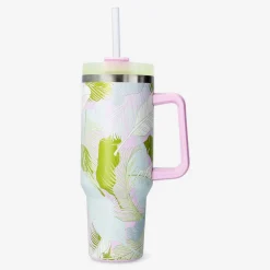 Flying Tiger Tumbler med lock och sugrör med palmbladstryck - 1200 ml^ Matlådor & Dricksflaskor|Födelsedag