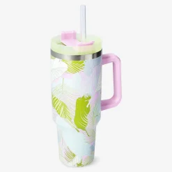 Flying Tiger Tumbler med lock och sugrör med palmbladstryck - 1200 ml^ Matlådor & Dricksflaskor|Födelsedag